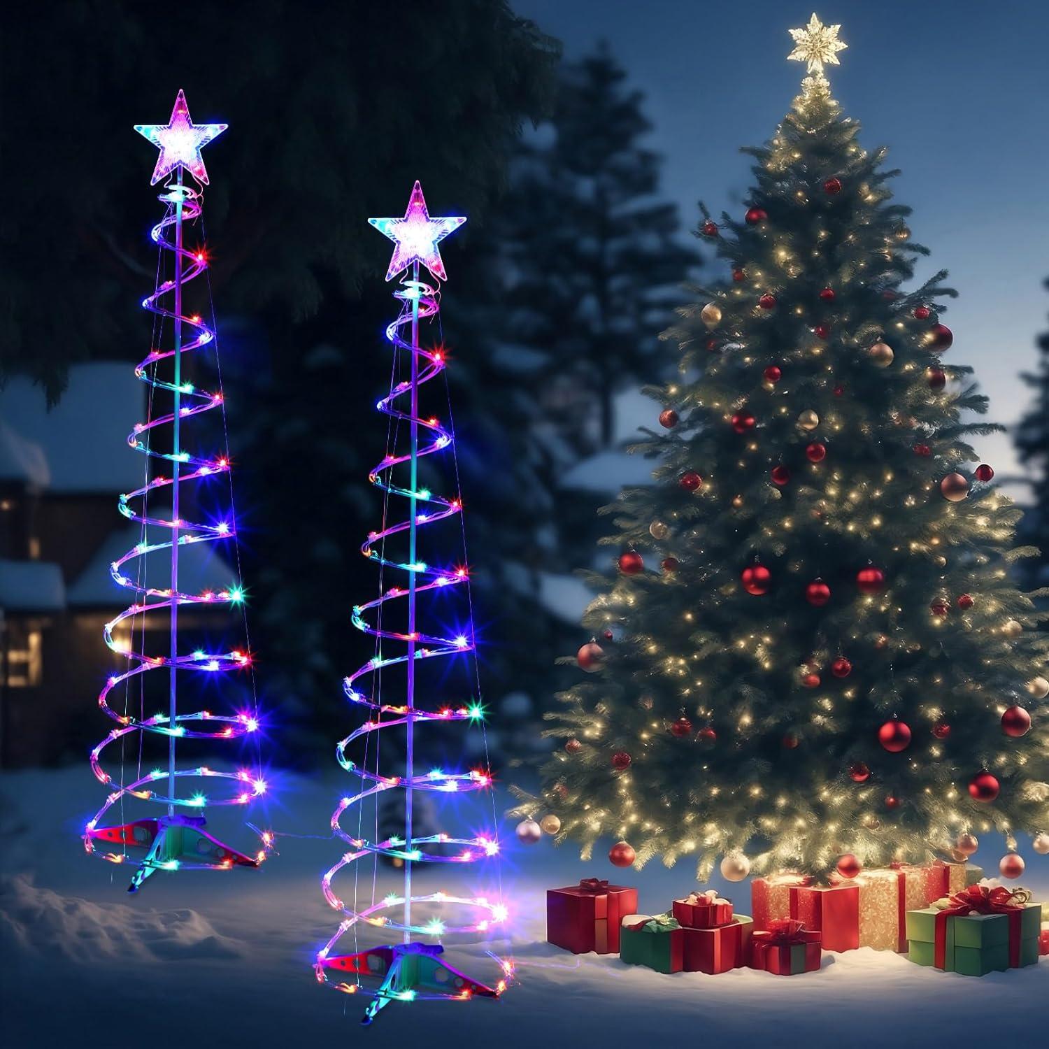 Macarrie 4 Pcs Spiral Christmas Tree Lights Spiral Outdoor Lighted ...