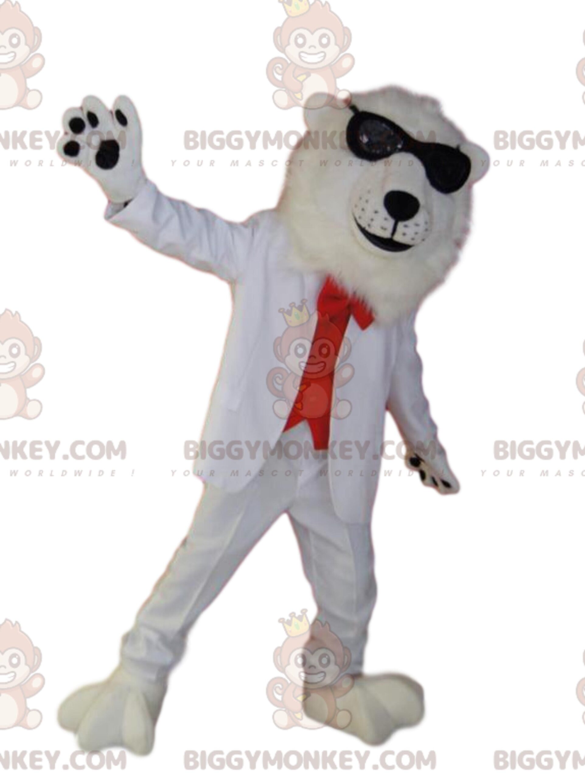 Polar Bear BIGGYMONKEY™ Mascot Costume with Red and White Costume Diikon — free download