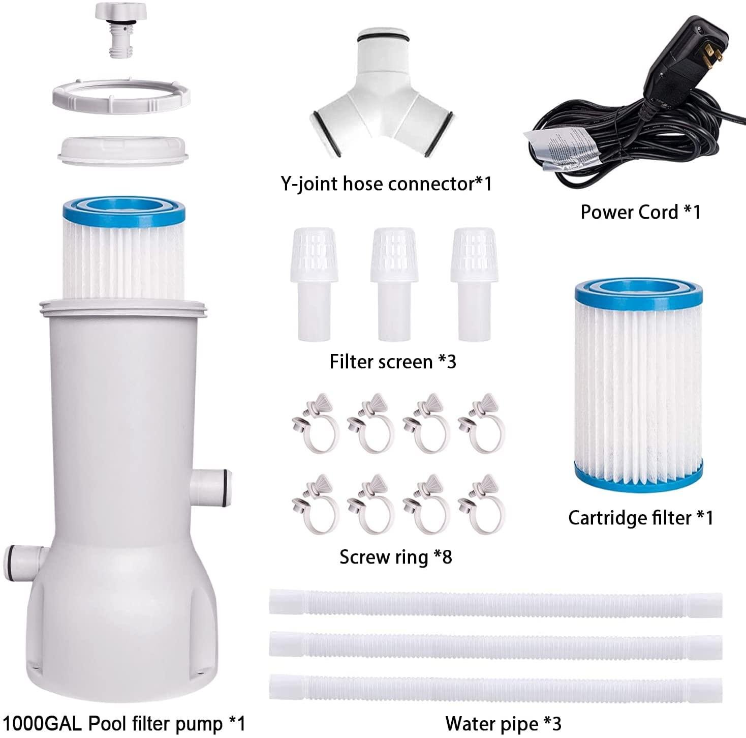 SOARRUCY Cartridge Filter Pump Swimming Pool Filter – 1000 GPH Pool ...