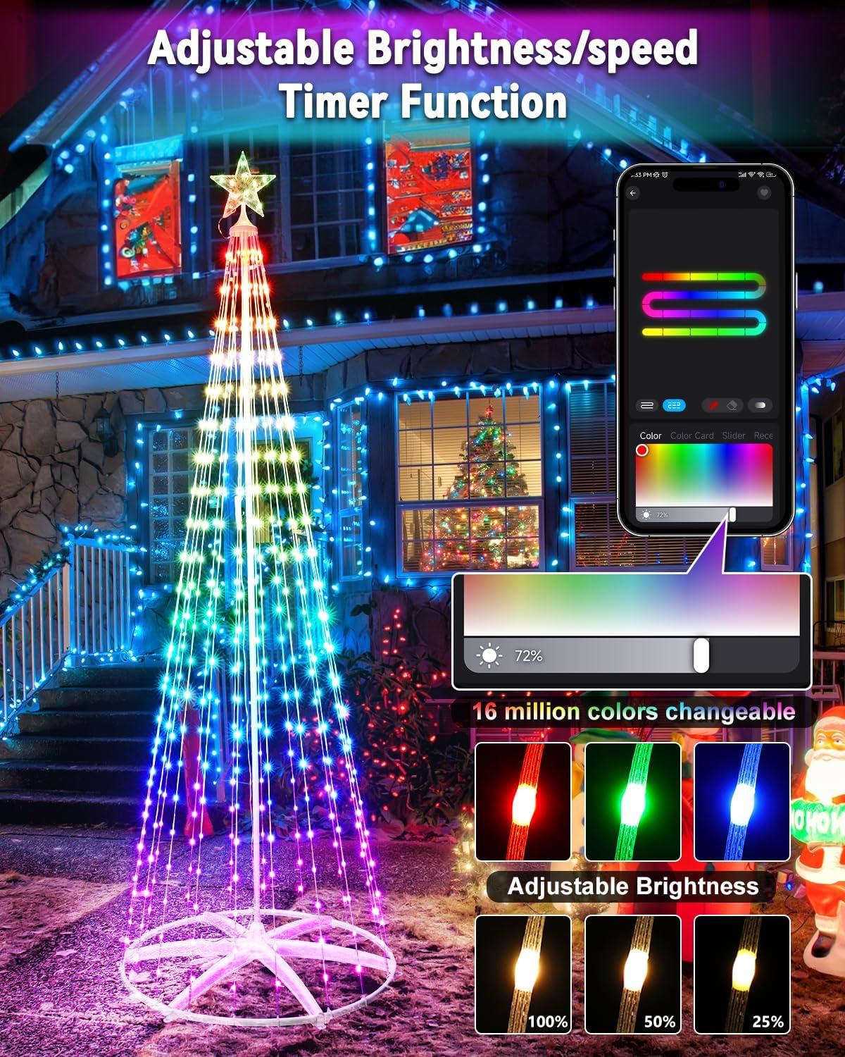 8.2 ft 406 LED Height Smart Christmas Cone Tree Lights + Star Tree ...