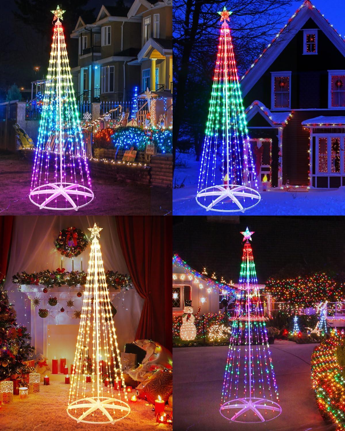 8.2 ft 406 LED Height Smart Christmas Cone Tree Lights + Star Tree ...